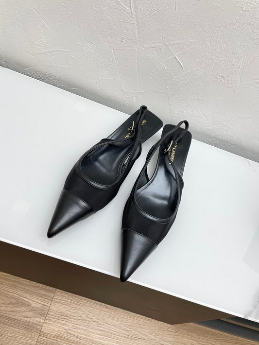 Luxury Saint Laurent OXALIS SLINGBACK PUMPS 30 IN MESH BLACK LEATHER