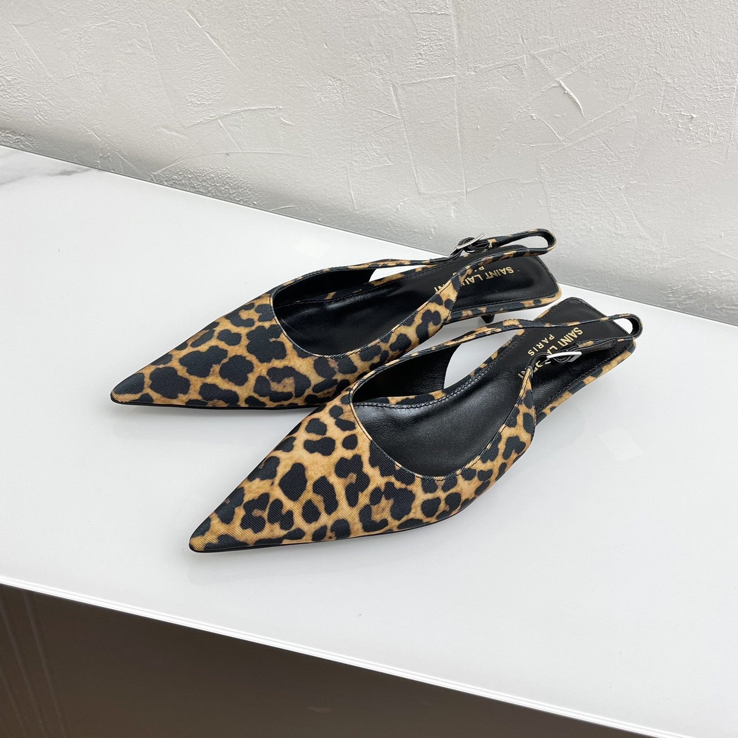 Luxury Saint Laurent CHERISH SLINGBACK PUMPS 35 IN LEOPARD GROSGRAIN