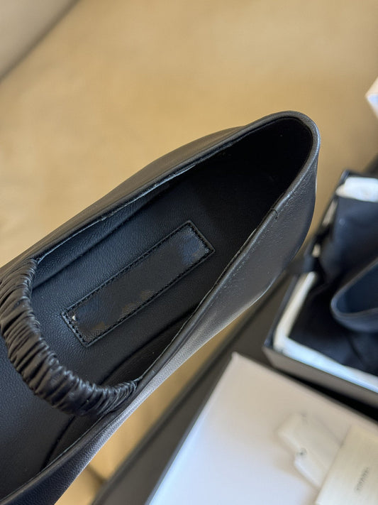 Luxury Chanel mary janes black lambskin grosgrain logo