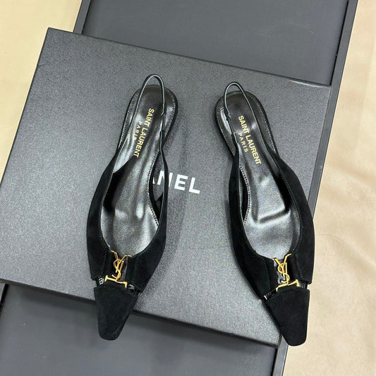 Luxury Saint Laurent SL BABYLONE SLINGBACK FLAT BLACK SUEDE
