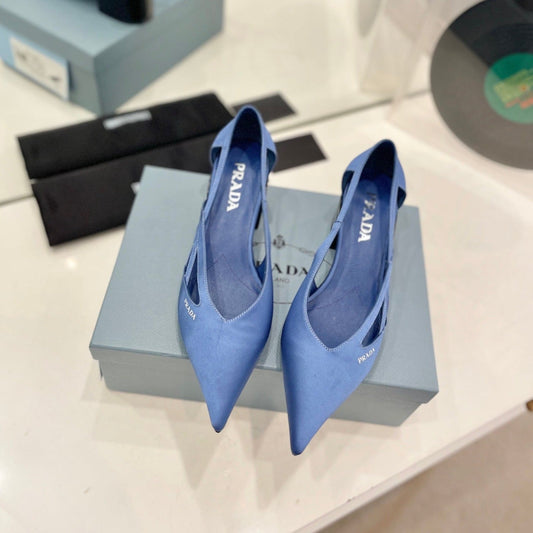 Luxury PradaSTRAP CUT-OUT PUMPS CERULEAN SATIN