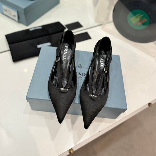 Luxury PradaSTRAP CUT-OUT PUMPS BLACK SATIN