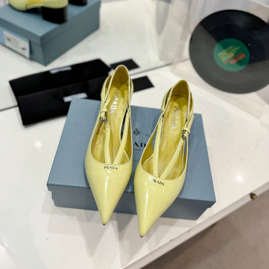 Luxury PradaSTRAP CUT-OUT PUMPS PASTEL YELLOW CALFSKIN