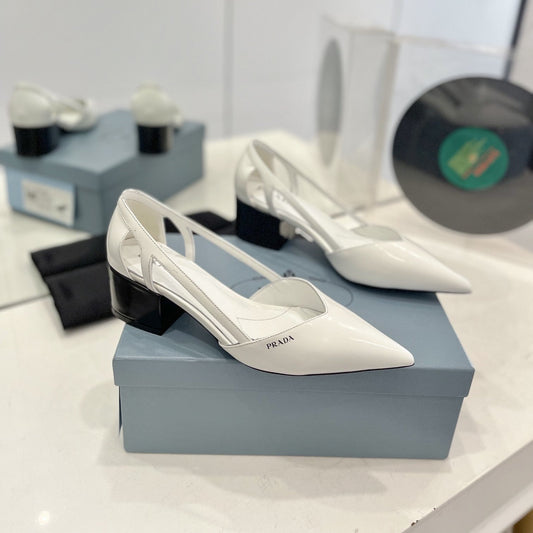 Luxury PradaPumps 50 Square Sole White Patent Leather