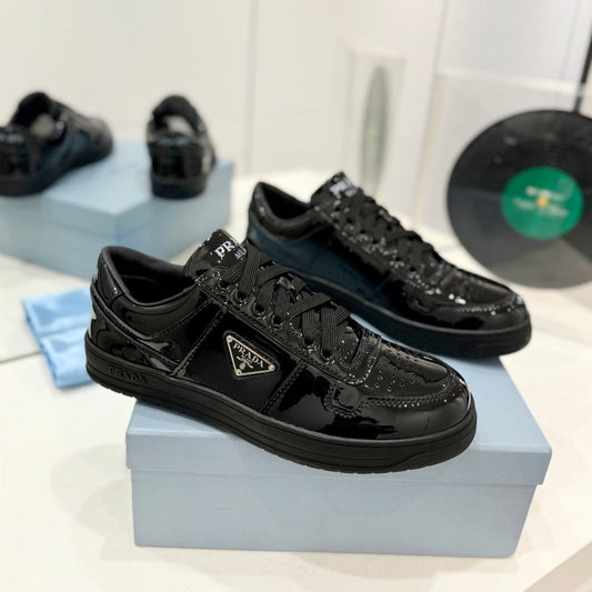 Luxury PradaDOWNTOWN PERFORATED SNEAKERS GLOSSY BLACK CALFSKIN