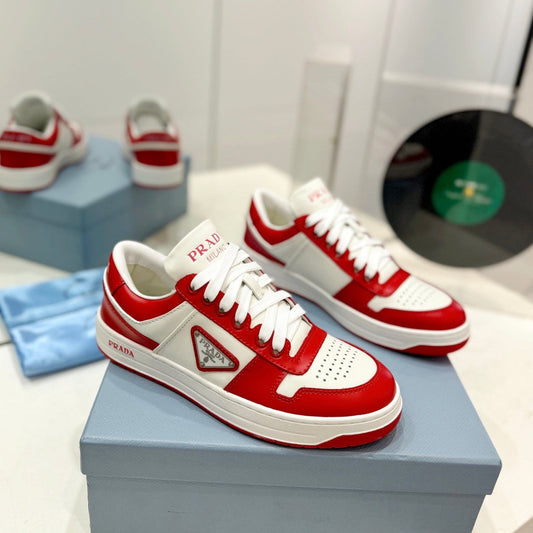 Luxury PradaDOWNTOWN NAPPA SNEAKERS WHITE AND RED CALFSKIN