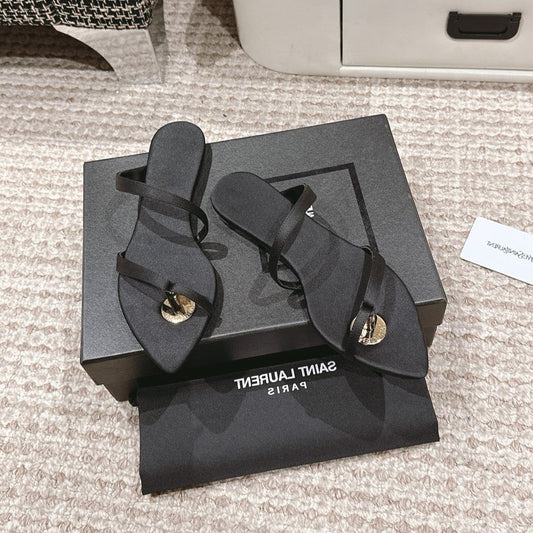 Luxury Saint Laurent SL TANGER SLIDES BLACK SATIN