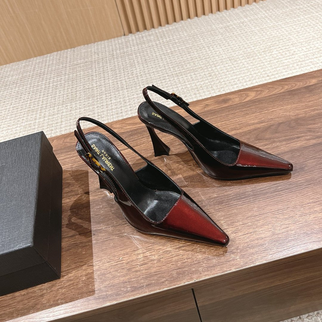 Luxury Saint Laurent SL DUNE SLINGBACK PUMPS APPLE POLISHED CALFSKIN