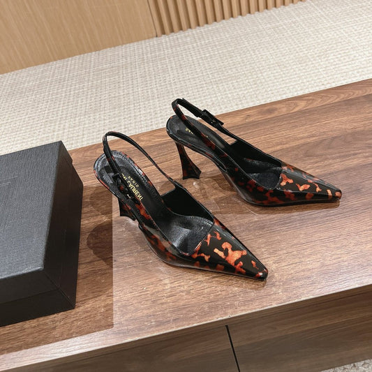 Luxury Saint Laurent SL DUNE SLINGBACK PUMPS LEOPARD POLISHED CALFSKIN