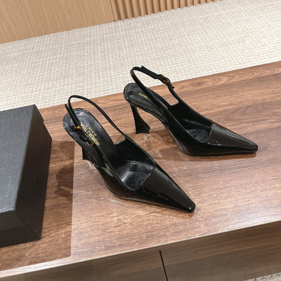 Luxury Saint Laurent SL DUNE SLINGBACK PUMPS BLACK CALFSKIN