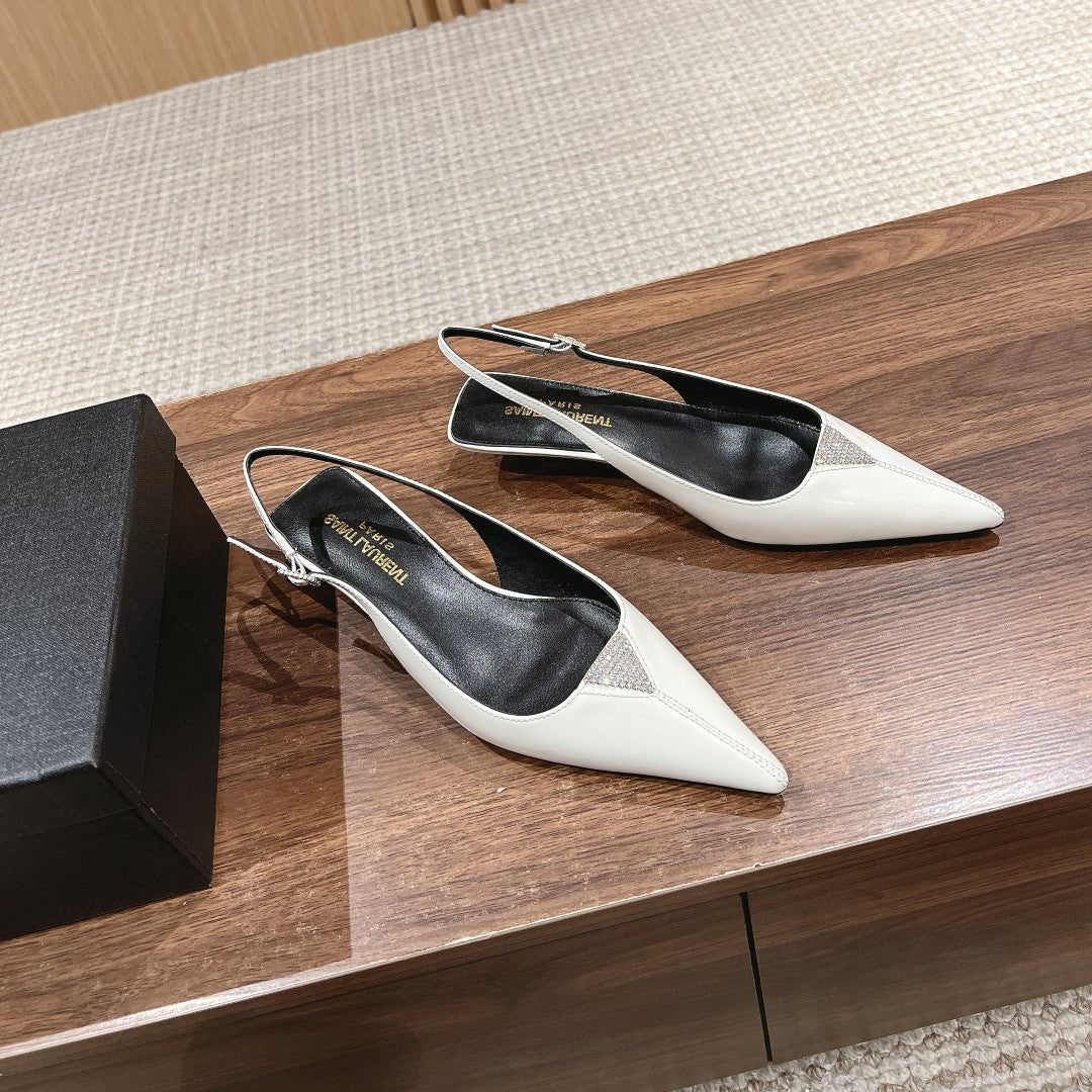 Luxury Saint Laurent SL CHERISH CRYSTAL SLINGBACK WHITE CALFSKIN