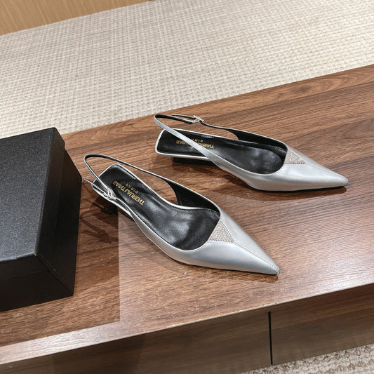 Luxury Saint Laurent SL CHERISH CRYSTAL SLINGBACK SILVER CALFSKIN