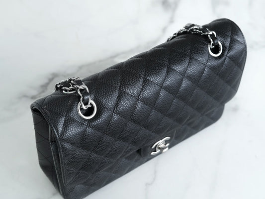 Luxury Chanel CLASSIC FLAP 25 BLACK CAVIAR SILVER HARDWARE
