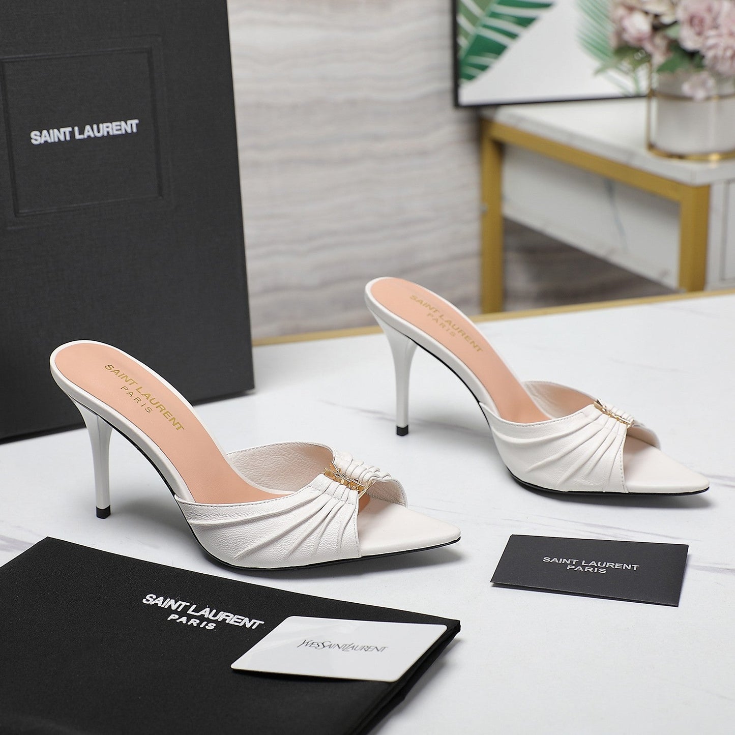 Luxury Saint Laurent SL BABYLONE MULES 10 WHITE SMOOTH CALFSKIN