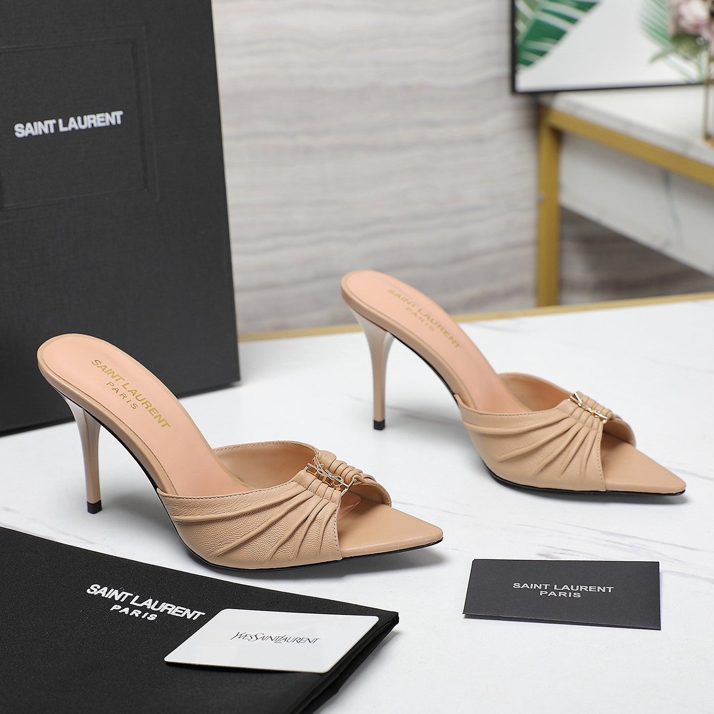 Luxury Saint Laurent SL BABYLONE MULES 10 BISQUE SMOOTH CALFSKIN