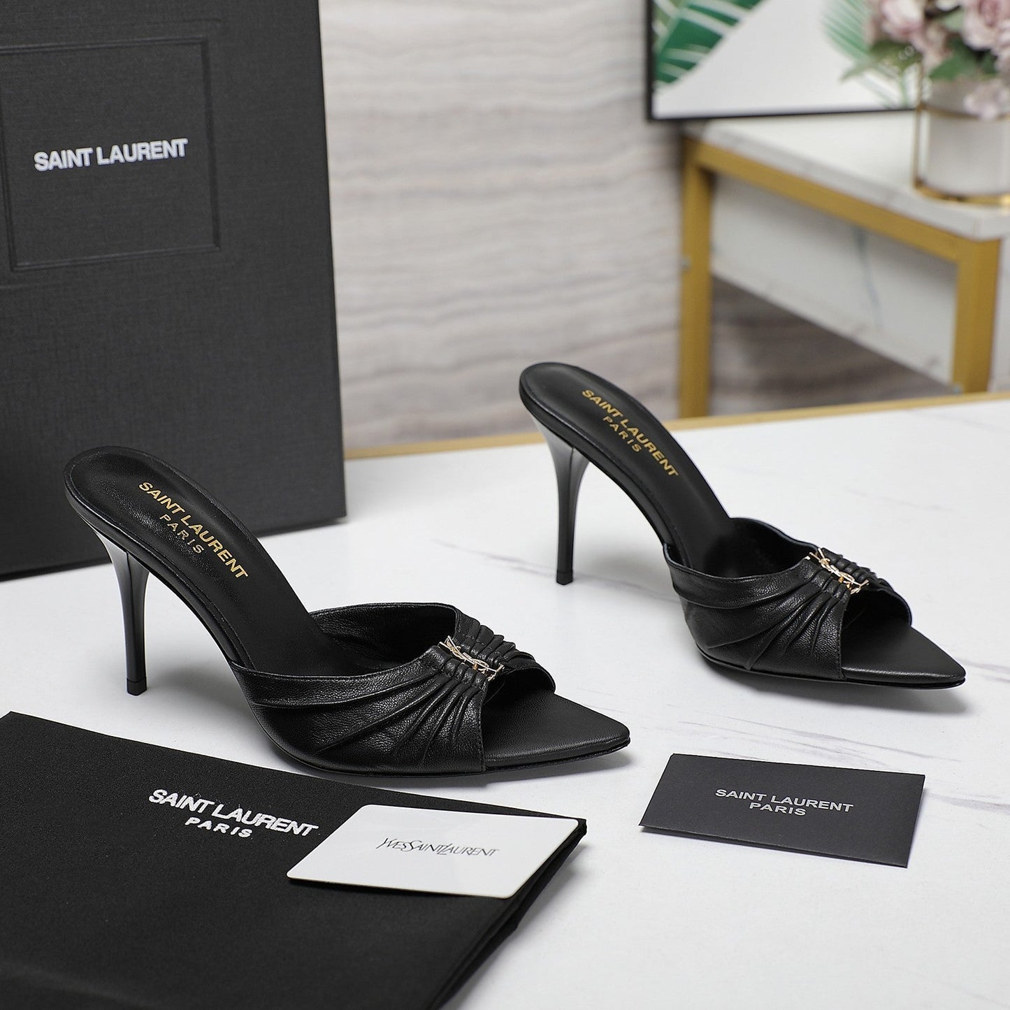 Luxury Saint Laurent SL BABYLONE MULES 10 BLACK SMOOTH CALFSKIN