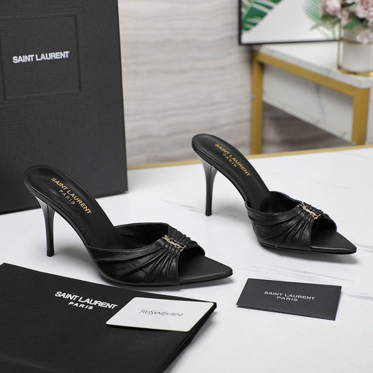 Luxury Saint Laurent SL BABYLONE MULES 10 BLACK SMOOTH CALFSKIN