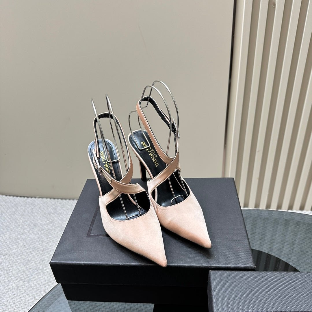 Luxury Saint Laurent SL CROSS-STRAP SLINGBACK PINK NUDE SATIN