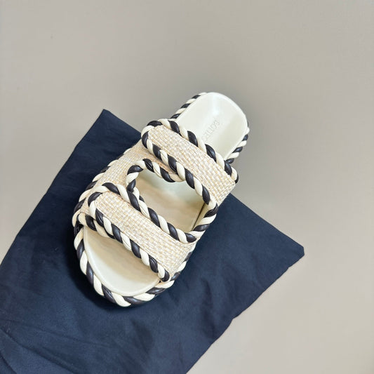 Luxury Bottega Veneta jack flat mule white black canvas lambskin