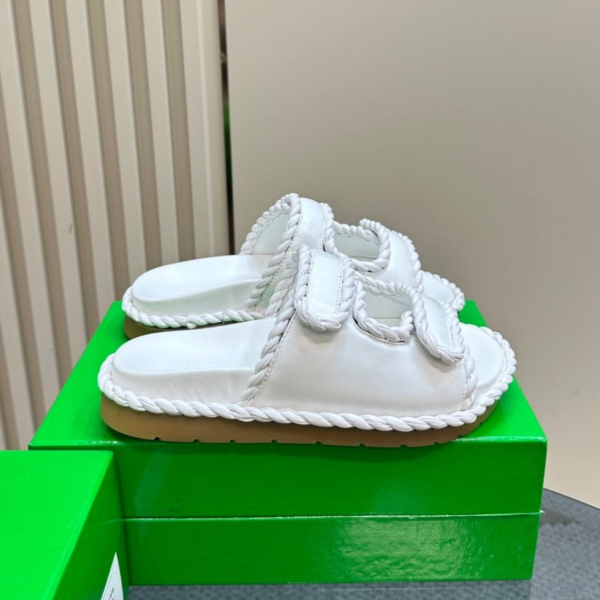 Luxury Bottega Veneta jack flat mule white lambskin