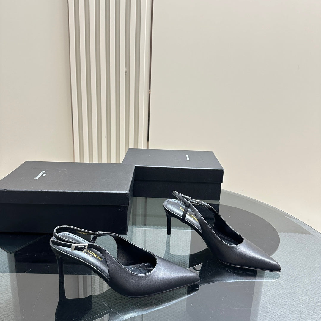 Luxury Saint Laurent SL TRAPEZE SLINGBACK PUMP BLACK CALFSKIN