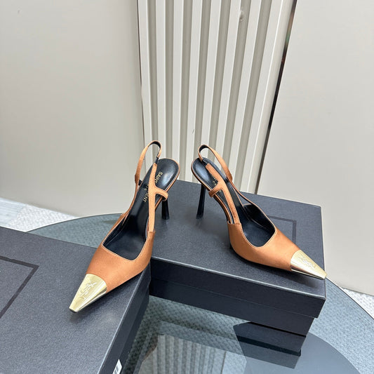 Luxury Saint Laurent SL JEANNE SLINGBACK PUMPS TANGERINE SATIN