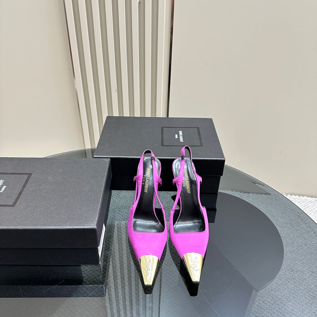 Luxury Saint Laurent SL JEANNE SLINGBACK PUMPS NEON PINK SATIN