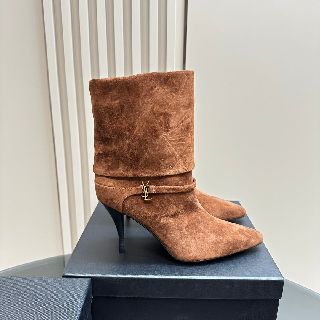 Luxury Saint Laurent NIKI BOOTIES IN ASH BROWN SUEDE