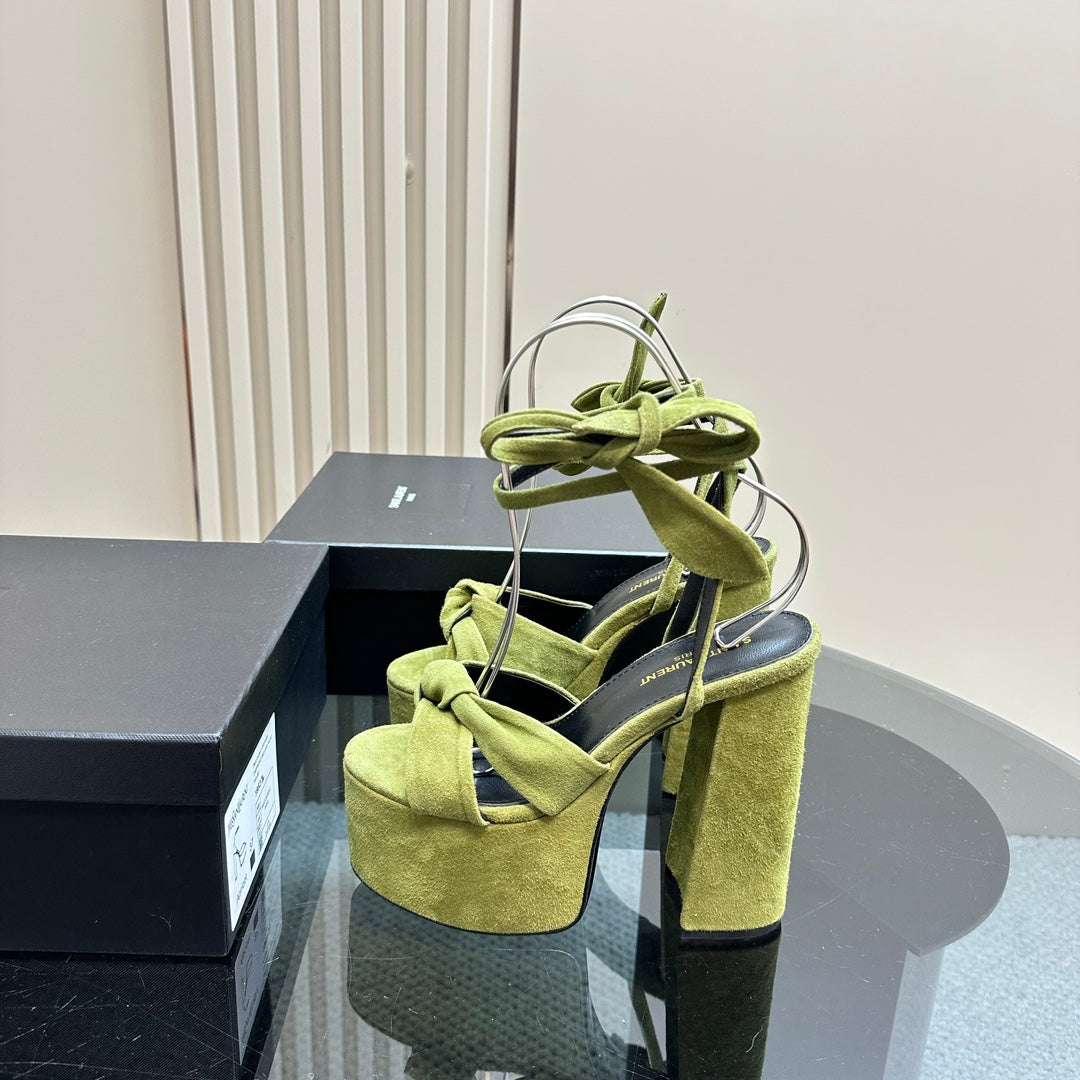 Luxury Saint Laurent BIANCA PLATFORM SANDALS IN LIMERICK SUEDE