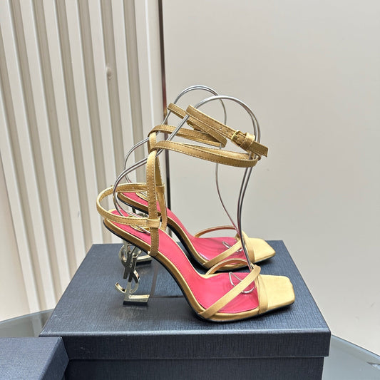 Luxury Saint Laurent OPYUM HIGH SANDALS IN GOLD SILK