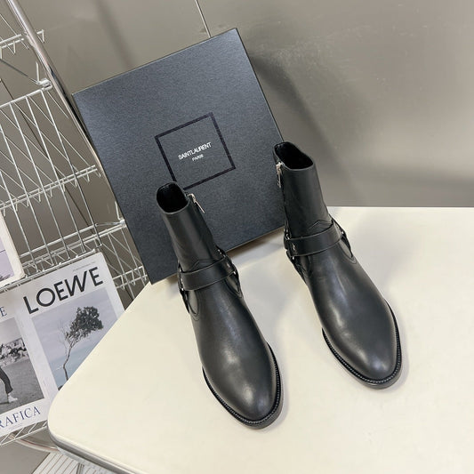 Luxury Saint Laurent SL HARNESS BOOTS BLACK CALFSKIN