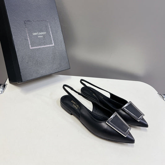 Luxury Saint Laurent SL SQUARE BUCKLE SLINGBACK BLACK CALFSKIN