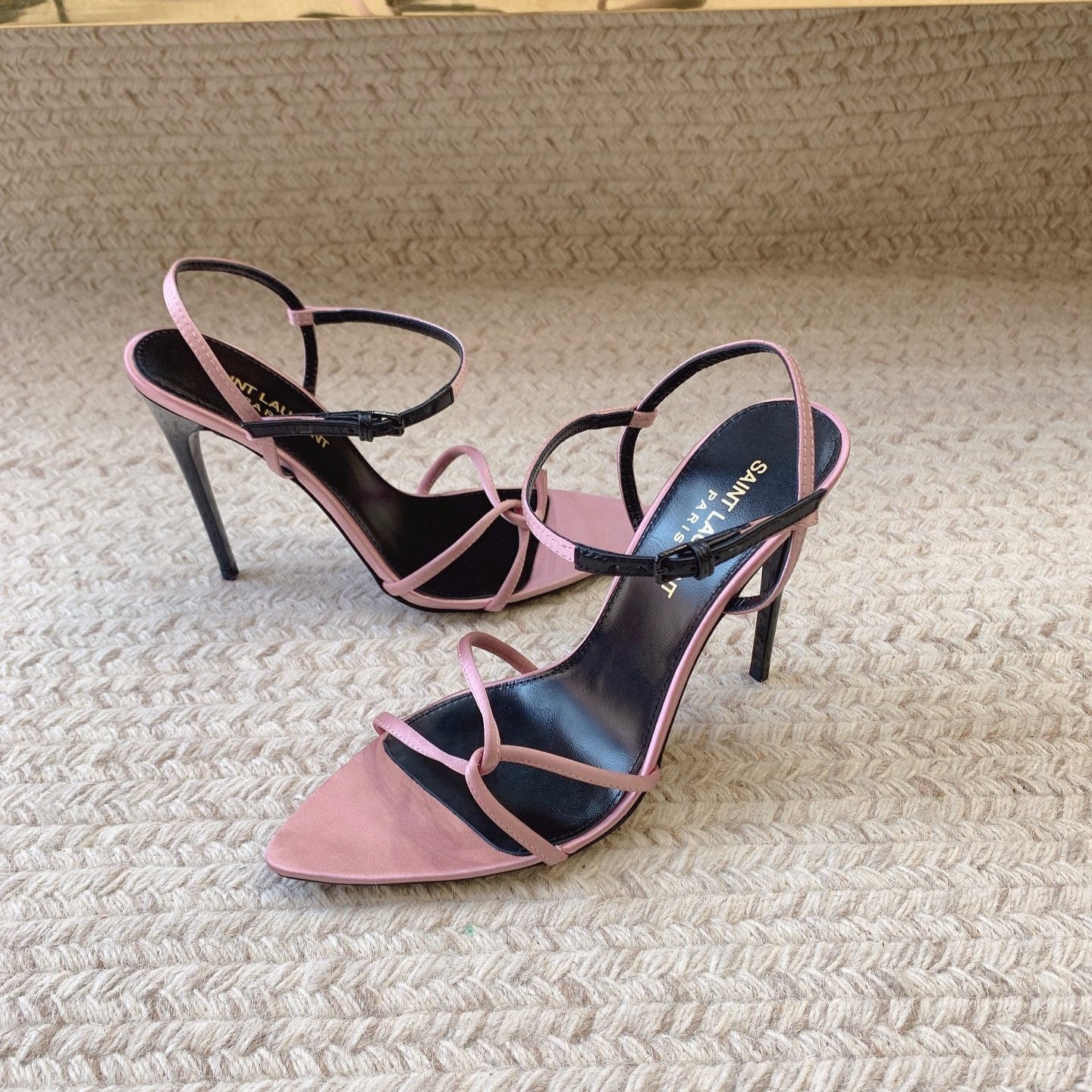 Luxury Saint Laurent STRAPPY HIGH HEEL SANDALS IN PINK SILK