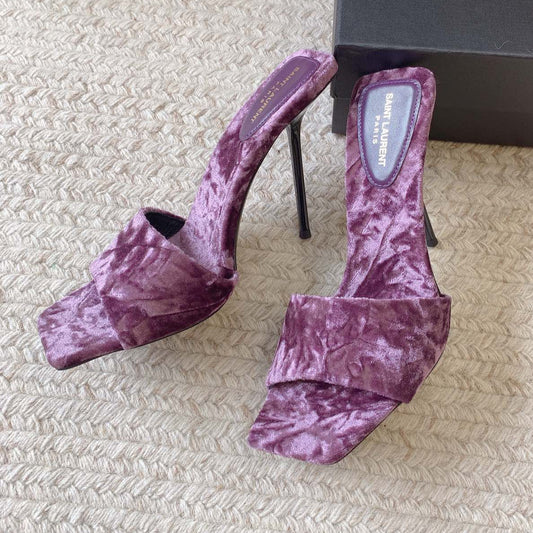 Luxury Saint Laurent HIGH HEEL SLIDES IN PURPLE VELVET