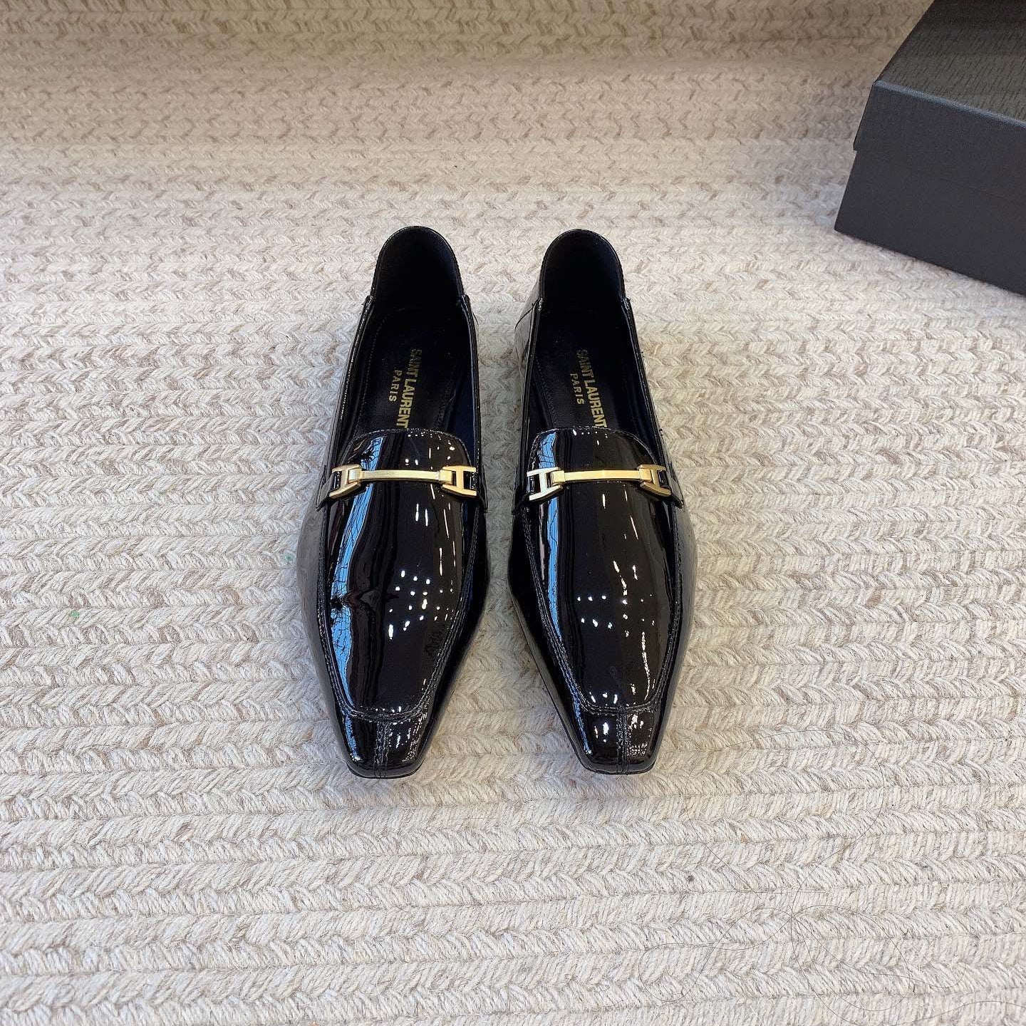Luxury Saint Laurent LOAFERS WITH GOLD HARDWARE IN BLACK GLOSSY CALFSKIN