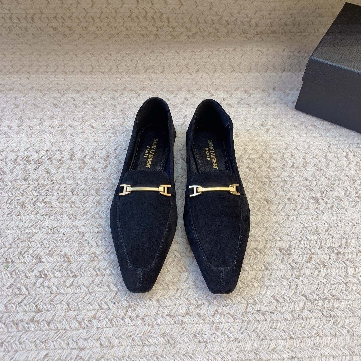 Luxury Saint Laurent LOAFERS WITH GOLD HARDWARE IN BLACK SUEDE