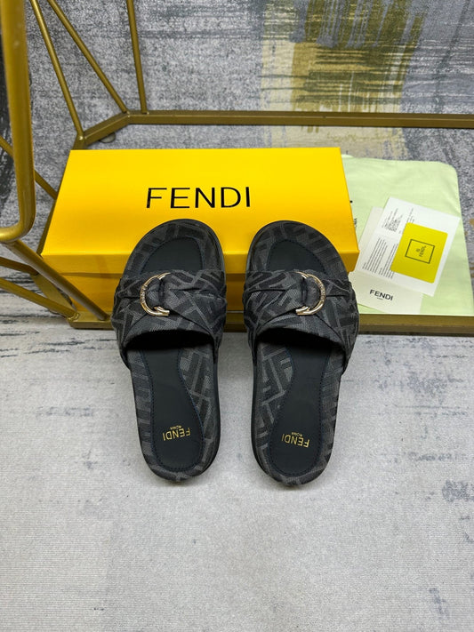 Luxury FendiFF Feel 10 Black FF jacquard Slide