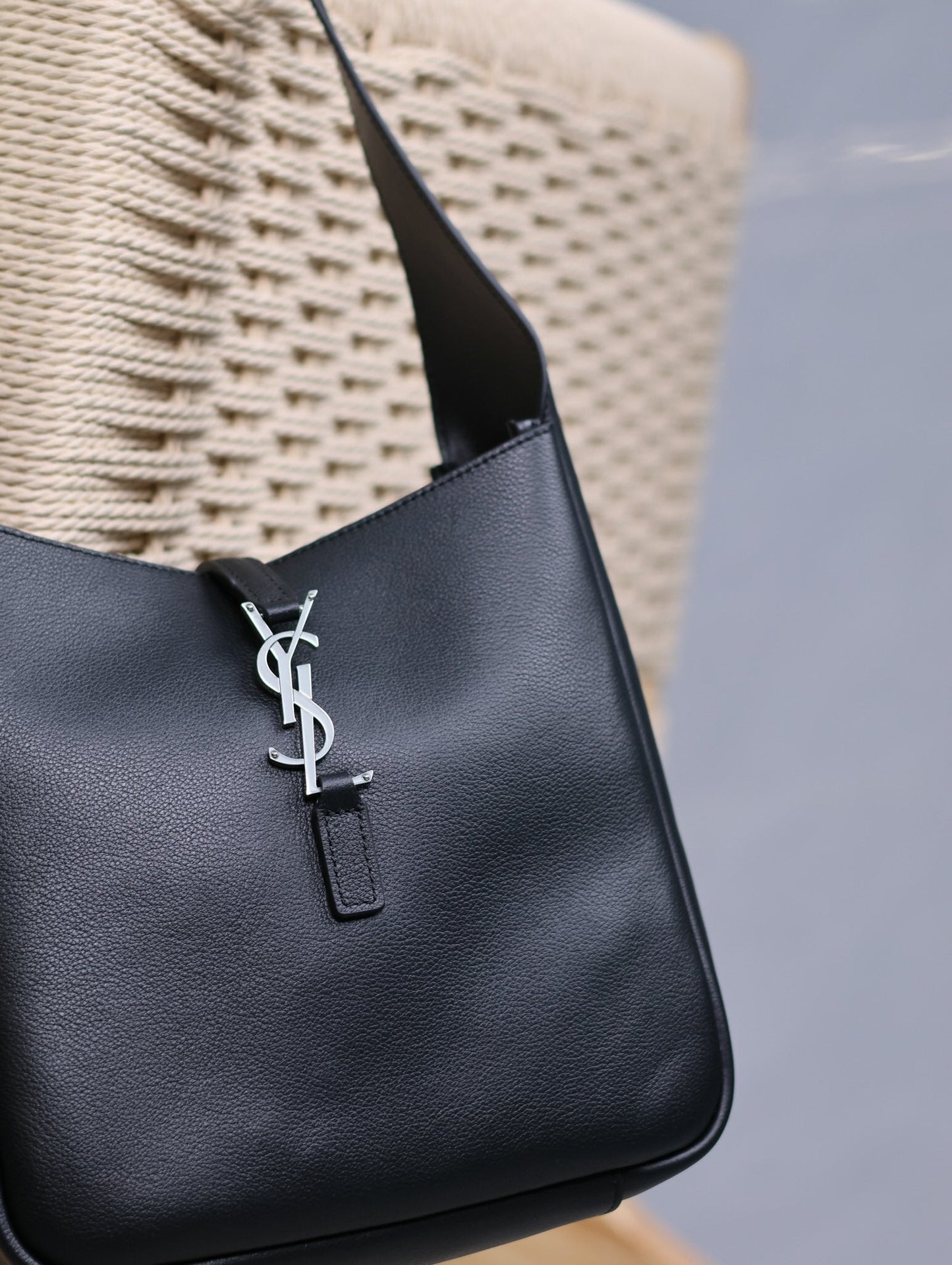 Luxury Saint Laurent le 5a7 small 23cm black calfskin silver hardware