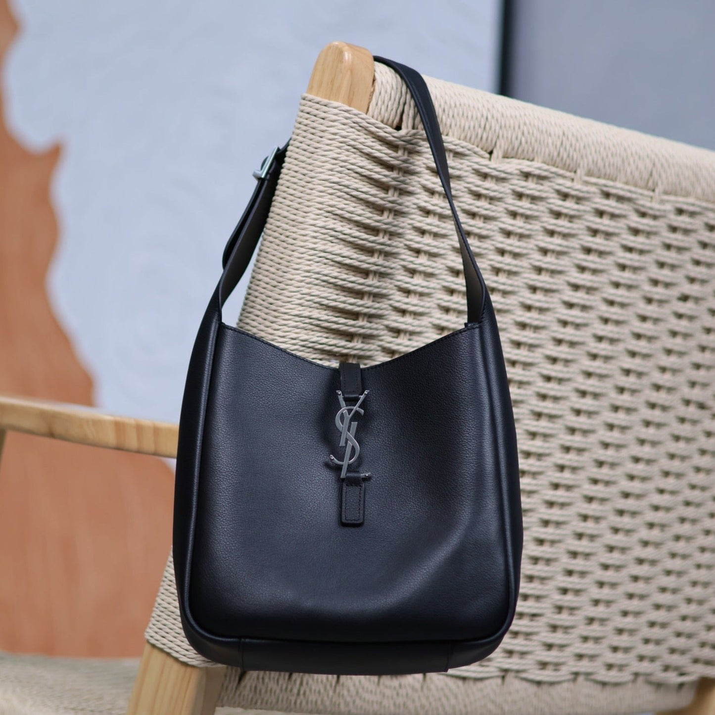 Luxury Saint Laurent le 5a7 small 23cm black calfskin silver hardware