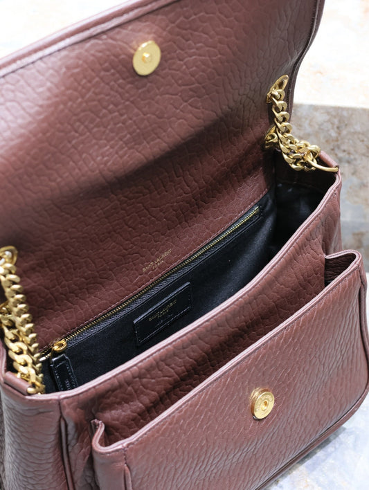 Luxury Saint Laurent NIKI MEDIUM 28 IN CHESTNUT BROWN ELEPHANT PATTERN LAMBSKIN GOLD HARDWARE