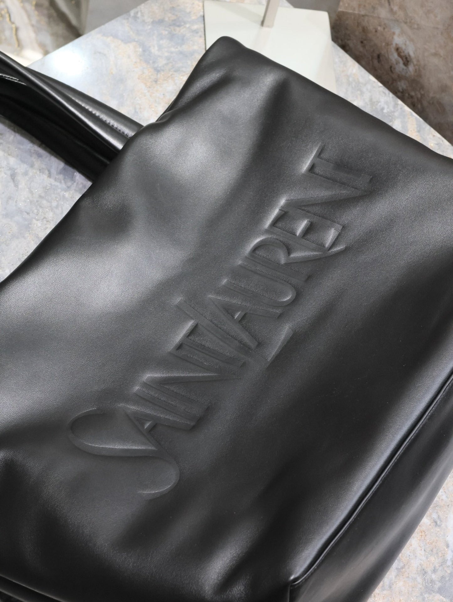 Luxury Saint Laurent TOTE BAG 50 IN BLACK CALFSKIN WITH EMBOSSED LOGO