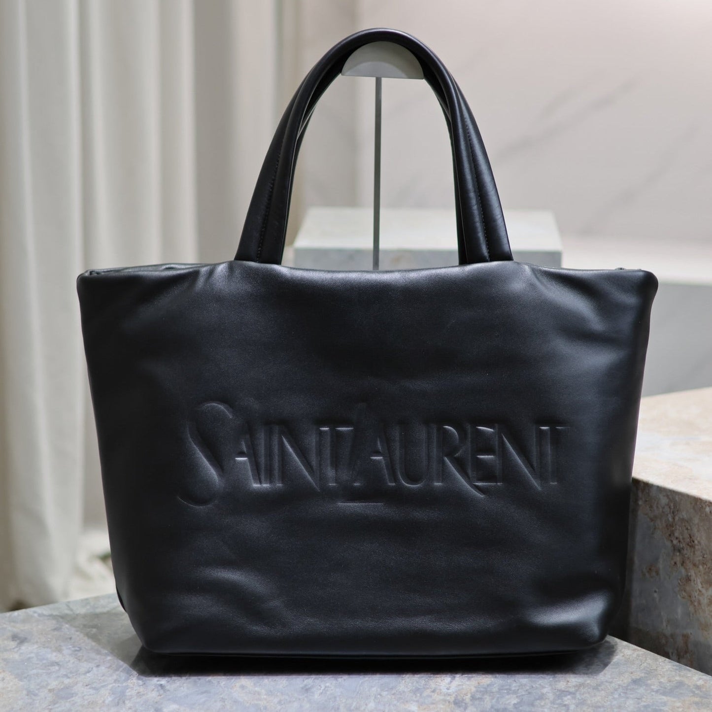 Luxury Saint Laurent TOTE BAG 50 IN BLACK CALFSKIN WITH EMBOSSED LOGO