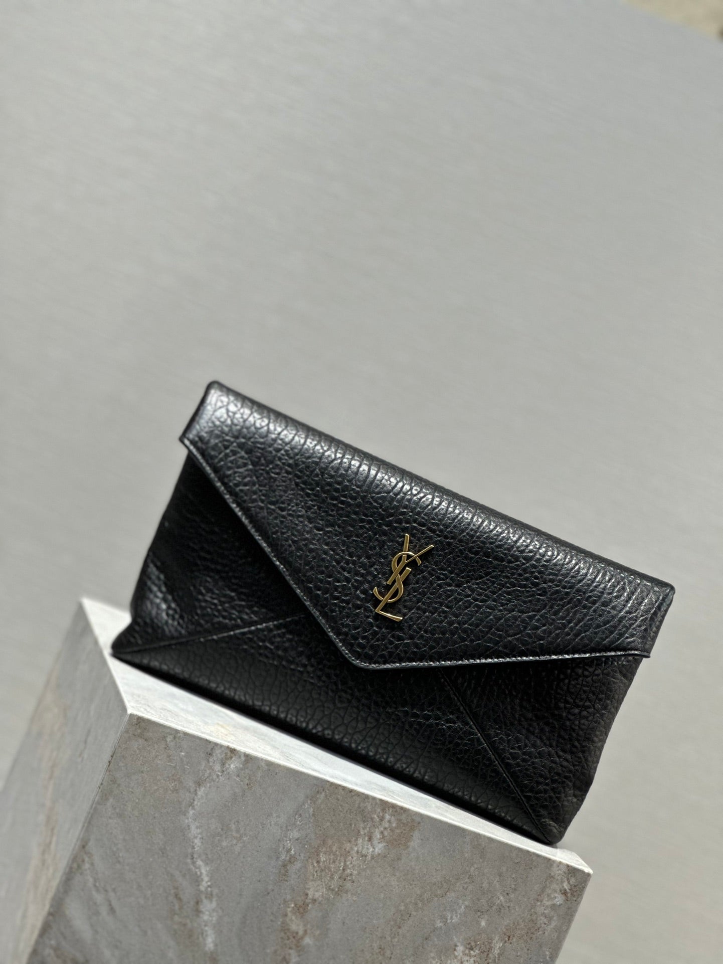 Luxury Saint Laurent ENVELOPE CLUTCH 29 IN BLACK LAMBSKIN COPPER LOGO