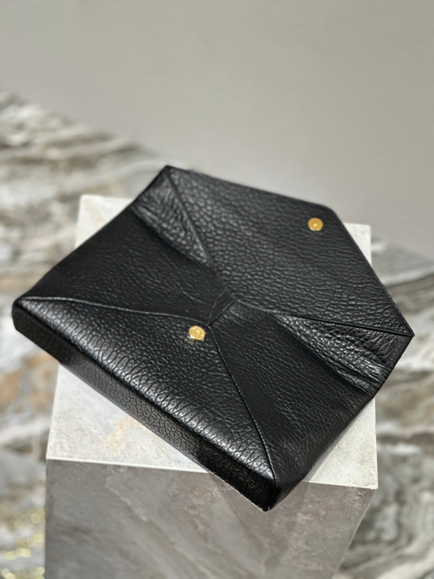 Luxury Saint Laurent ENVELOPE CLUTCH 29 IN BLACK LAMBSKIN COPPER LOGO