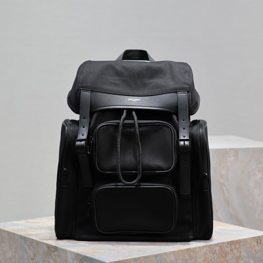 Luxury Saint Laurent CITY MULTI-POCKET BACKPACK 42 IN BLACK NYLON AND SMOOTH CALFSKIN