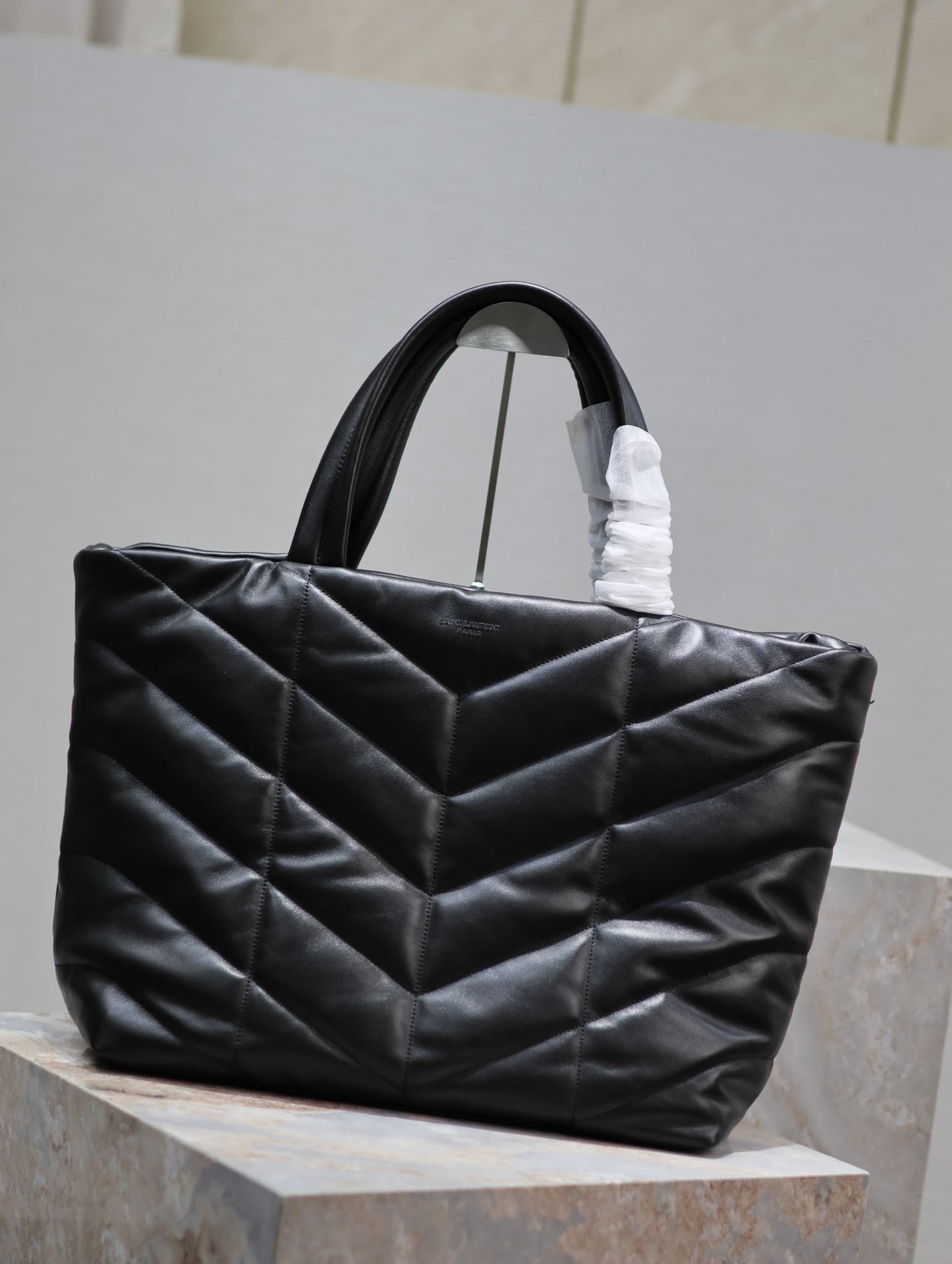Luxury Saint Laurent PUFFER LARGE TOTE BAG 57 IN BLACK NAPA LAMBSKIN