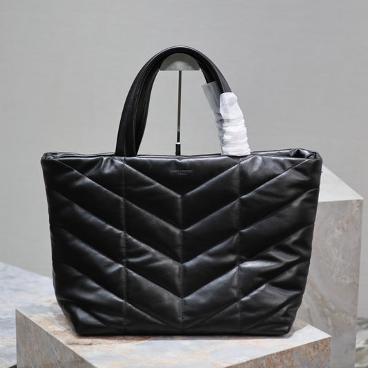 Luxury Saint Laurent PUFFER LARGE TOTE BAG 57 IN BLACK NAPA LAMBSKIN