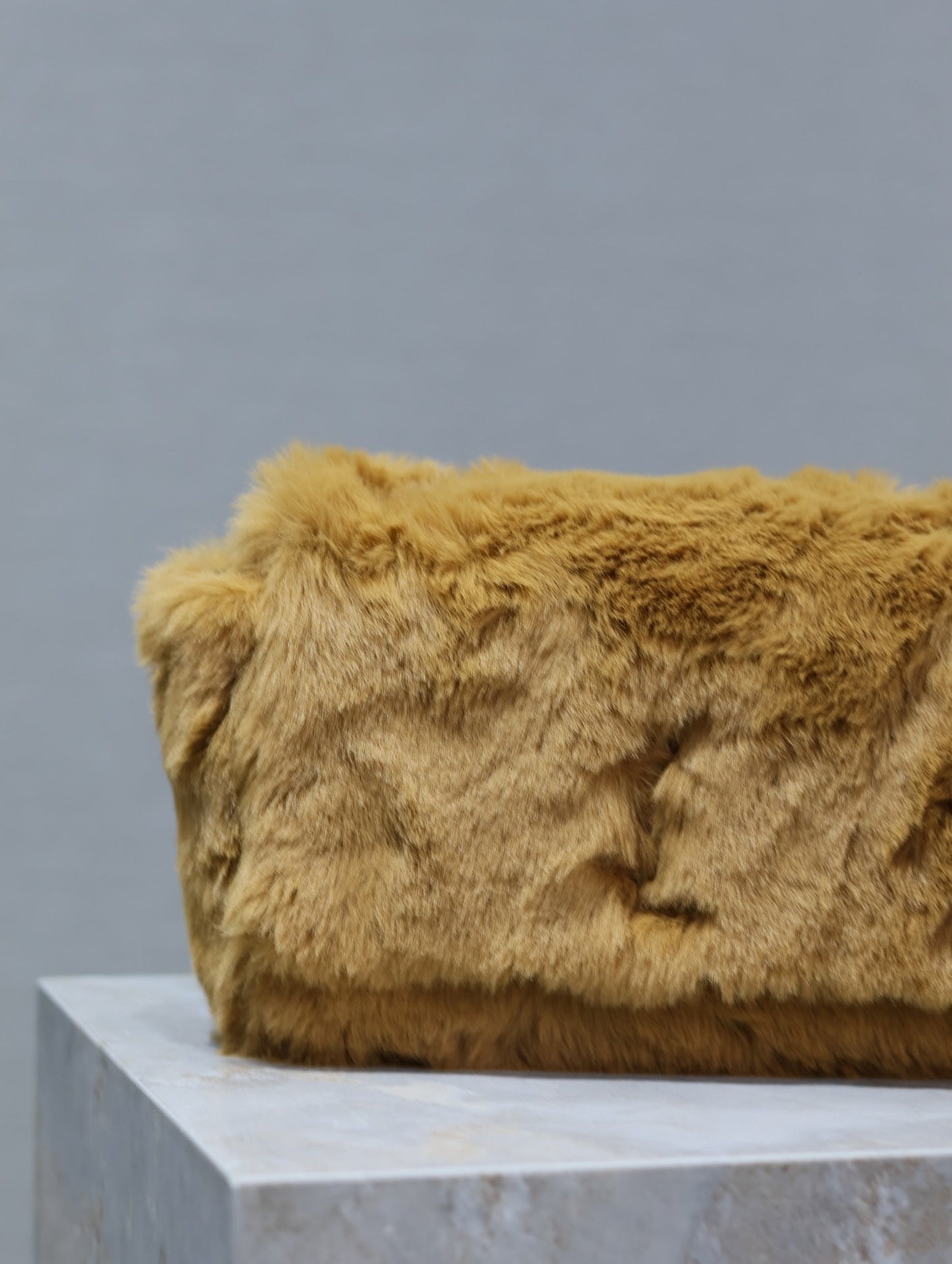 Luxury Saint Laurent KATE SMALL BAG 22 IN PEANUT BROWN RABBIT FUR GOLD CHAIN