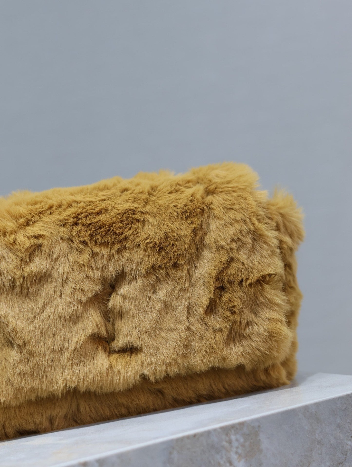 Luxury Saint Laurent KATE SMALL BAG 22 IN PEANUT BROWN RABBIT FUR GOLD CHAIN