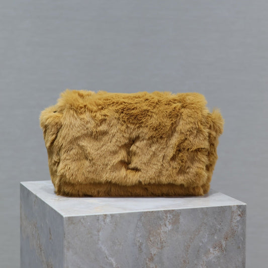 Luxury Saint Laurent KATE SMALL BAG 22 IN PEANUT BROWN RABBIT FUR GOLD CHAIN